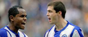 Mehr Biss als im Pokal zeigte Hertha gegen Ingolstadt. Hier bejubeln Ronny und Domowtschiski das vorentscheidende 2:1 des Bulgaren.