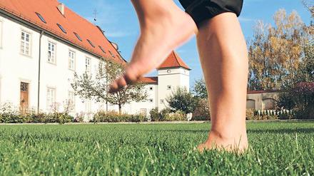 Tautreten nach Pfarrer Kneipp im Garten des Hotels Kuroase im Kloster von Bad Wörishofen. Foto: Gerald Haenel/laif