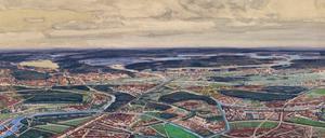 Alles wohlgeordnet. Albert Gessner reichte zum Wettbewerb von 1910 dise Vogelperspektive auf Berlin vom Südbahnhof bis zum Müggelsee ein.