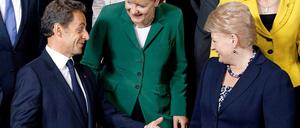 Nicolas Sarkozy, Angela Merkel und die litauische Präsidentin Dalia Grybauskaite beim EU-Gipfel.