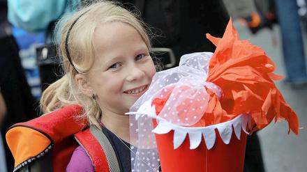 Eine Schülerin in Hessen durfte sich vergangenen Dienstag über Einschulung und Schultüte freuen.