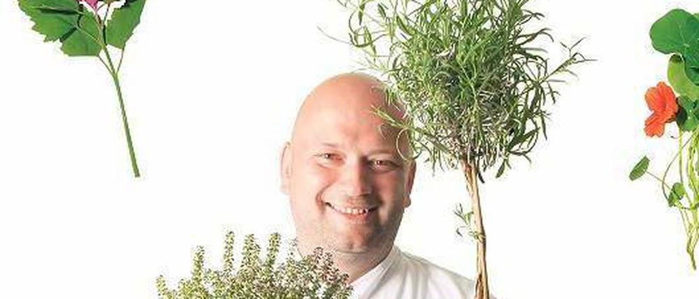 Der Herr der Stauden. Rosmarin und Thymian? Kennt ja jeder! Aber was ist mit Silbersauerampfer, Orangenminze oder Möchspfeffer? Danijel Kresovic, Küchenchef des Restaurant 44 im Swissôtel, hat sich auf der Terrasse in riesigen, schönen schwarzen Kübeln einen exotischen Kräutergarten angelegt. Und Workshop-Teilnehmer lernen, wie die frischen Aromen raffiniert eingesetzt werden.