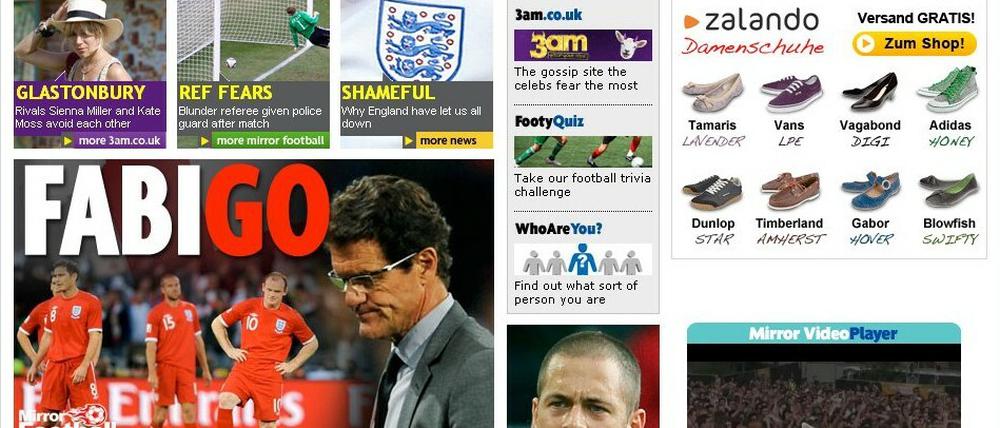 Name jokes, please: Der Daily Mirror zeigt Fabio Capello die Tür.