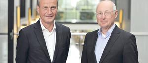 Vollbracht. N-24-Geschäftsführer Torsten Rossmann (links) und der frühere „Spiegel“-Chef Stefan Aust übernehmen N24 in der neu gegründeten N24 Media GmbH. Foto: pa/obs