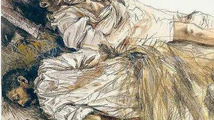 Der Maler Adolph Menzel zeichnete 1866 zwei tote Soldaten (Ausschnitt). Was den Künstlern heute die Kamera ist, war dem Realist Block und Bleistift. 