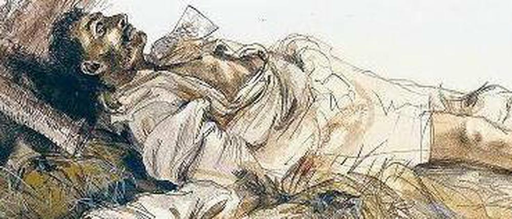 Der Maler Adolph Menzel zeichnete 1866 zwei tote Soldaten (Ausschnitt). Was den Künstlern heute die Kamera ist, war dem Realist Block und Bleistift. 