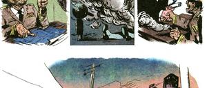 Mordmaschine. Der Comic kommt fast völlig ohne Worte aus.