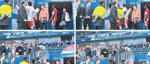 Volle Pulle. Hamburgs Fußballprofi Paolo Guerrero wehrte sich mit einem gezielten Wurf gegen die Beschimpfungen eines Fans.