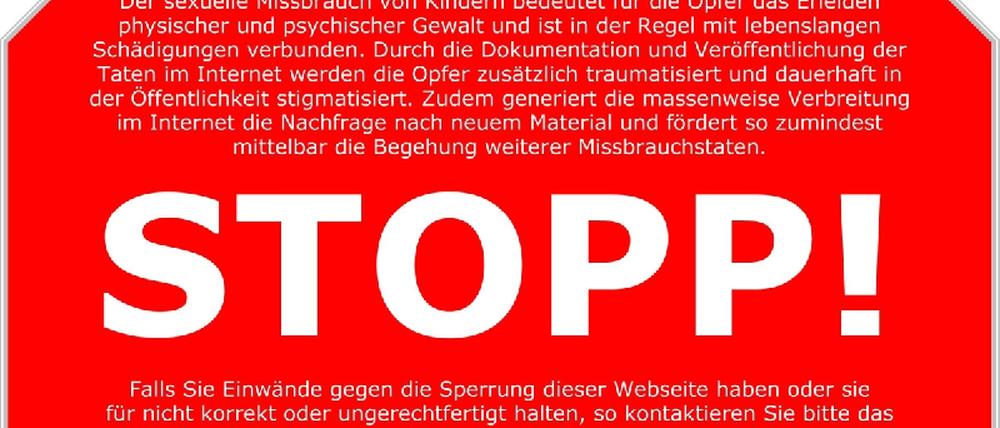 Stopp-Schilder für Kinderpornos im Internet