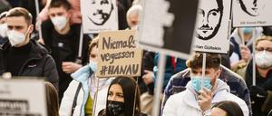 Kundgebung zum Gedenken an den rassistischen Anschlag in Hanau.