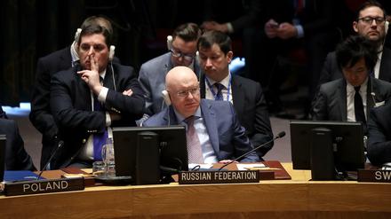 Der russische Vertreter Wassili Nebensja im UN-Sicherheitsrat.