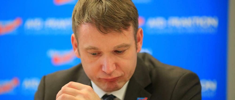 Der AfD-Fraktionsvorsitzende Andre Poggenburg während einer Pressekonferenz im Landtag in Magdeburg.