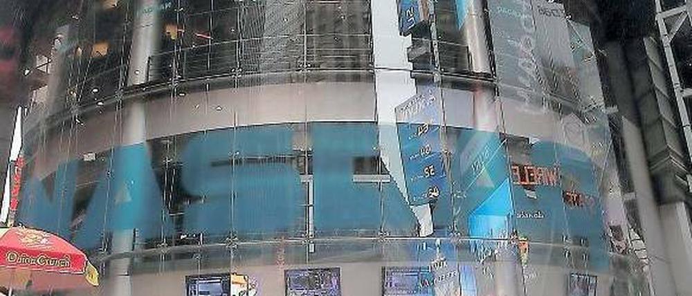 Kein Handel. An der US-Technologiebörse Nasdaq sind 3000 Unternehmen notiert, darunter Apple, Google und Microsoft. Am Donnerstagabend lief für drei Stunden nichts. Foto: AFP
