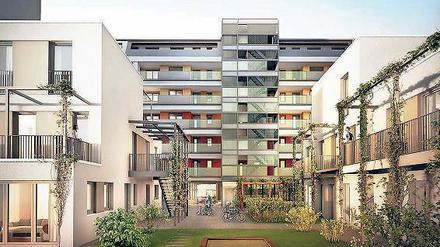 Ein Stadthaus mit zwei Gartenhäusern baute die WBM am Boxhagener Platz. Es ist gerade fertig geworden und schon fast komplett bezogen. 
