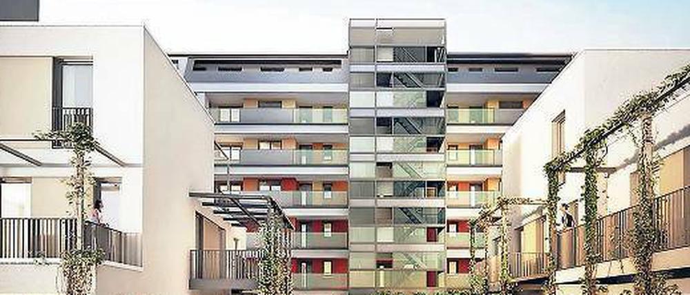 Ein Stadthaus mit zwei Gartenhäusern baute die WBM am Boxhagener Platz. Es ist gerade fertig geworden und schon fast komplett bezogen.