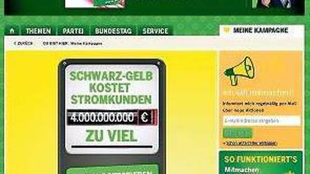 Eine Online-Kampagnenseite der Grünen zur Bundestagswahl.