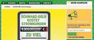 Eine Online-Kampagnenseite der Grünen zur Bundestagswahl.