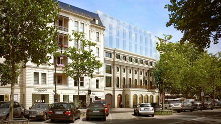 Zurück den Wurzeln. So soll das Haus am Ku'damm 68 (Bildmitte) nach der Umgestaltung aussehen. Der untere Teil orientiert sich an der ursprünglichen Architektur. 