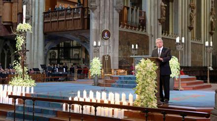Bundespräsident Joachim Gauck auf der Trauerfeier im Kölner Dom für Opfer des Germanwings-Absturzes.
