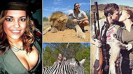 Michaela Fialova mit ihrer Beute: Sie posiert mit erlegten Löwen und Zebras. Auf einem Bild küsst sie nach erfolgreicher Jagd ihren Freund. 