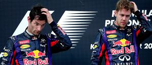 Mark Webber und Sebastian Vettel sind ratlos: Wie konnte es passieren, dass der schnellere Fahrer das Rennen gewinnen konnte?