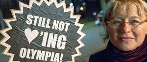 Hiller ist schon lange gegen die Olympischen Spiele in Berlin 2024. Hier auf einer Demo in Berlin vor der Max-Schmeling-Halle im Dezember.