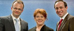 Trio. Beim CDU-Landesparteitag in Brandenburg sieht man hier die damals neu gewählte Führungsspitze der brandenburgischen CDU: den Vorsitzenden Michael Schierack (l.), die Generalsekretärin Anja Heinrich undden ersten stellvertretenden Vorsitzenden Ingo Senftleben - das am 17.November 2012.