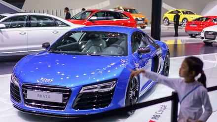 Auf einer Automesse im Frühjahr in Peking hat Audi seine Modellpalette gezeigt, darunter dieser R8-Sportwagen.