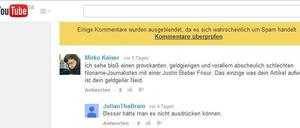 Argumentativ auf der Höhe: Was über unseren Autor so alles in Social Media, hier: Youtube, geschrieben wurde.