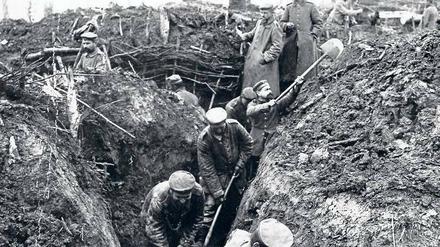  der Kampf zum Stillstand kam. Deutsche Soldaten bauen im November 1915 ihre Stellungen in den Argonnen aus.