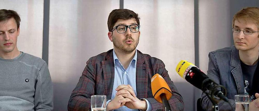 Die Fraktionschefs Andreas Baum, Christopher Lauer und Fraktionsgeschäftsführer Heiko Herberg bei der Pressekonferenz am Freitag.