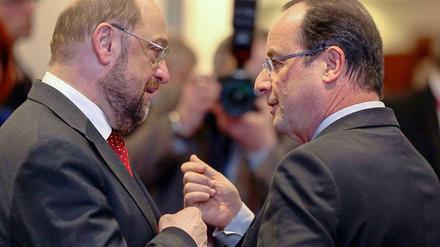 Auf einer Linie. EU-Parlamentspräsident Martin Schulz (links) und Frankreichs Staatschef Francois Hollande beim Gipfel in der vergangenen Woche.