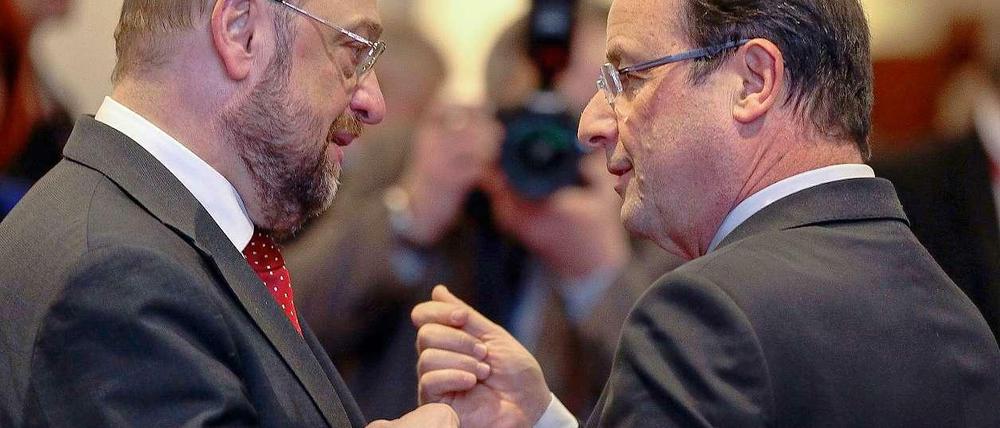 Auf einer Linie. EU-Parlamentspräsident Martin Schulz (links) und Frankreichs Staatschef Francois Hollande beim Gipfel in der vergangenen Woche.