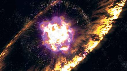 Strahlenquelle. Explodierende Sterne erzeugen Schockwellen, die Protonen ungeahnte Energie verleihen. Als kosmische Strahlung erreichen die Protonen die Erde. Vor allem in großer Höhe sind sie ein Problem, etwa für Piloten und Astronauten. 
