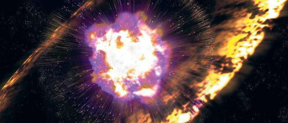 Strahlenquelle. Explodierende Sterne erzeugen Schockwellen, die Protonen ungeahnte Energie verleihen. Als kosmische Strahlung erreichen die Protonen die Erde. Vor allem in großer Höhe sind sie ein Problem, etwa für Piloten und Astronauten.