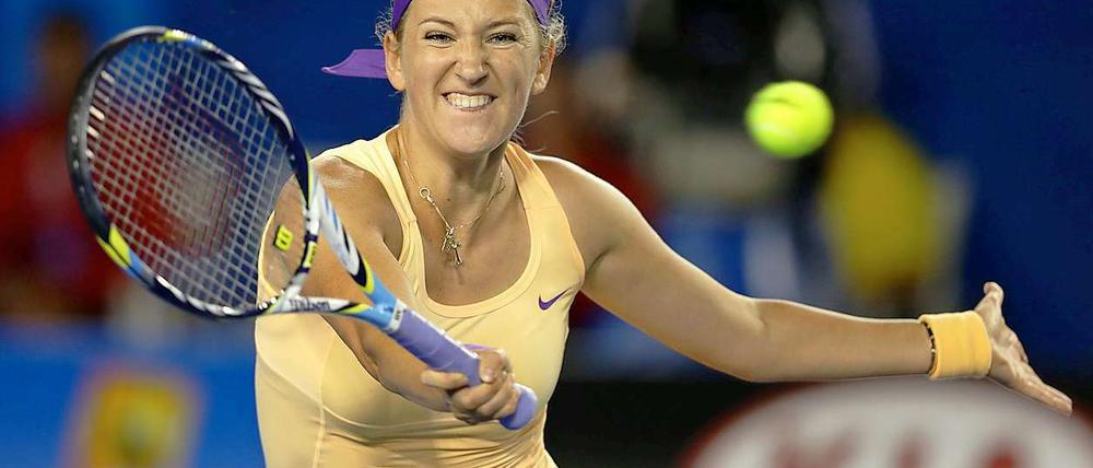 Zähne zeigen. Victoria Azarenka hatte im Finale gegen Li Na alle Mühe.
