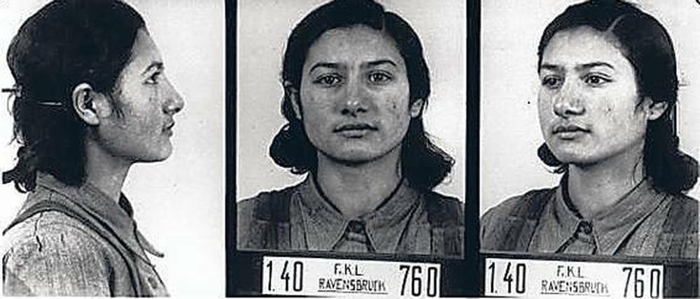 Fremdbilder: Eine Sintezza in den Akten des Frauen-KZ Ravensbrück (oben) – das Mahnmal in Berlin (oben) erinnert an den Völkermord. Im großen Bild eine Szene aus Bizets Oper „Carmen“.