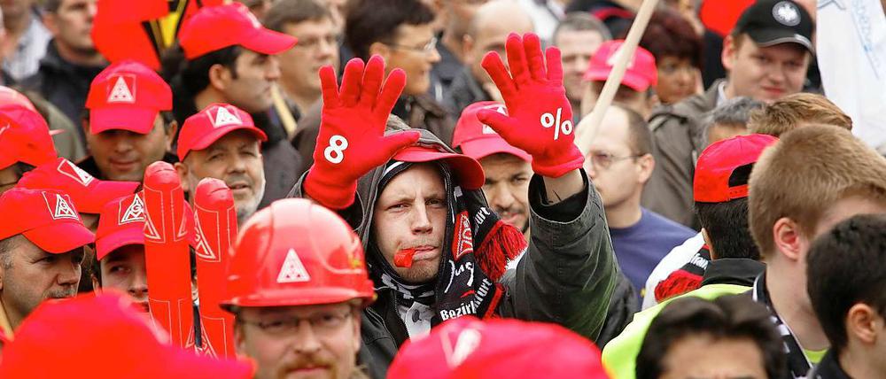 Sind die mageren Jahre für die Arbeitnehmer vorbei? Die IG Metall fordert 6,5 Prozent mehr Lohn. 