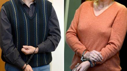 Die Angeklagten Andreas Anschlag und seine Frau Heidrun betreten am 15.01.2013 einen Gerichtssaal des Oberlandesgerichts in Stuttgart.