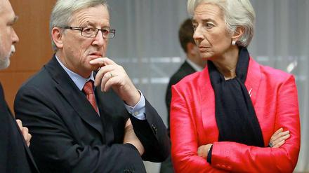 Eurogruppenchef Jean-Claude Juncker mit IWF-Chefin Christine Lagarde: Bei den Beratungen traten Differenzen offen zutage.