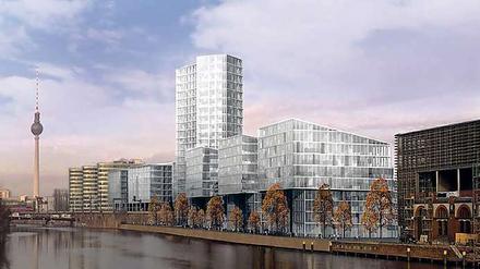 So sieht die bisherige Bauplanung für das BSR-Grundstück aus. Doch auf Büroriegel plus Hochhaus wollen die Genossenschaftler verzichten.