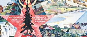 Komplexbild. „Karelien und Murmansk“ auf einer Agitationstafel von Heinrich Vogeler (1926). Der in die UdSSR emigrierte gläubige Kommunist verhungerte während der Kriegsevakuierung 1942 in Kasachstan. Foto: bpk/SMB/Klaus Göken/VG Bild-Kunst, Bonn 2012