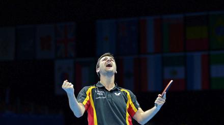 Boll gemacht. Timo Boll bejubelt den siegbringenden Punkt gegen Hongkong.