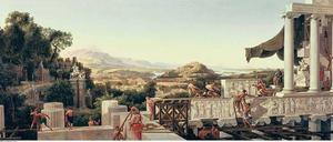 Traum von der Antike. Karl Friedrich Schinkel malte 1825 „Blick in Griechenlands Blüte“. Diese Kopie von August Wilhelm Julius Ahlborn aus dem Jahr 1836 hängt in der Alten Nationalgalerie Berlin. Foto: culture-images