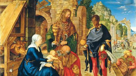 Auftrag für Wittenberg. Dürer malte die „Anbetung der Könige“ 1504 für Kurfürst Friedrich den Weisen als Bravourstück mit komplizierter Perspektive, reichem Kolorit und Details aus seinen Naturstudien. Heute befindet sich die Tafel in Florenz. 