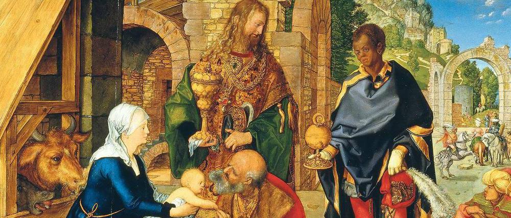 Auftrag für Wittenberg. Dürer malte die „Anbetung der Könige“ 1504 für Kurfürst Friedrich den Weisen als Bravourstück mit komplizierter Perspektive, reichem Kolorit und Details aus seinen Naturstudien. Heute befindet sich die Tafel in Florenz.