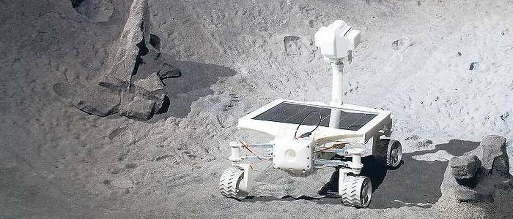 Nicht für diese Welt. Der Rover „Asimov“ des Part-Time-Scientists-Teams wird in einem Mondlabor getestet.