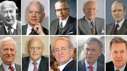 (Von links) THEODOR HEUSS, HEINRICH LÜBKE, GUSTAV HEINEMANN, WALTER SCHEEL, KARL CARSTENS, RICHARD VON WEIZSÄCKER, ROMAN HERZOG , JOHANNES RAU, HORST KÖHLER, CHRISTIAN WULFF