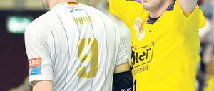 Vorsprung für eine Woche. Füchse-Profi Mark Bult darf bis zum kommenden Sonntag jubeln, dann empfangen die Hamburger um Igor Vori die Berliner zum Rückspiel. Foto: dpa