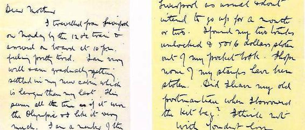 Brief von Bord, aufgegeben im letzten Hafen der „Titanic“. Foto: AP/dapd